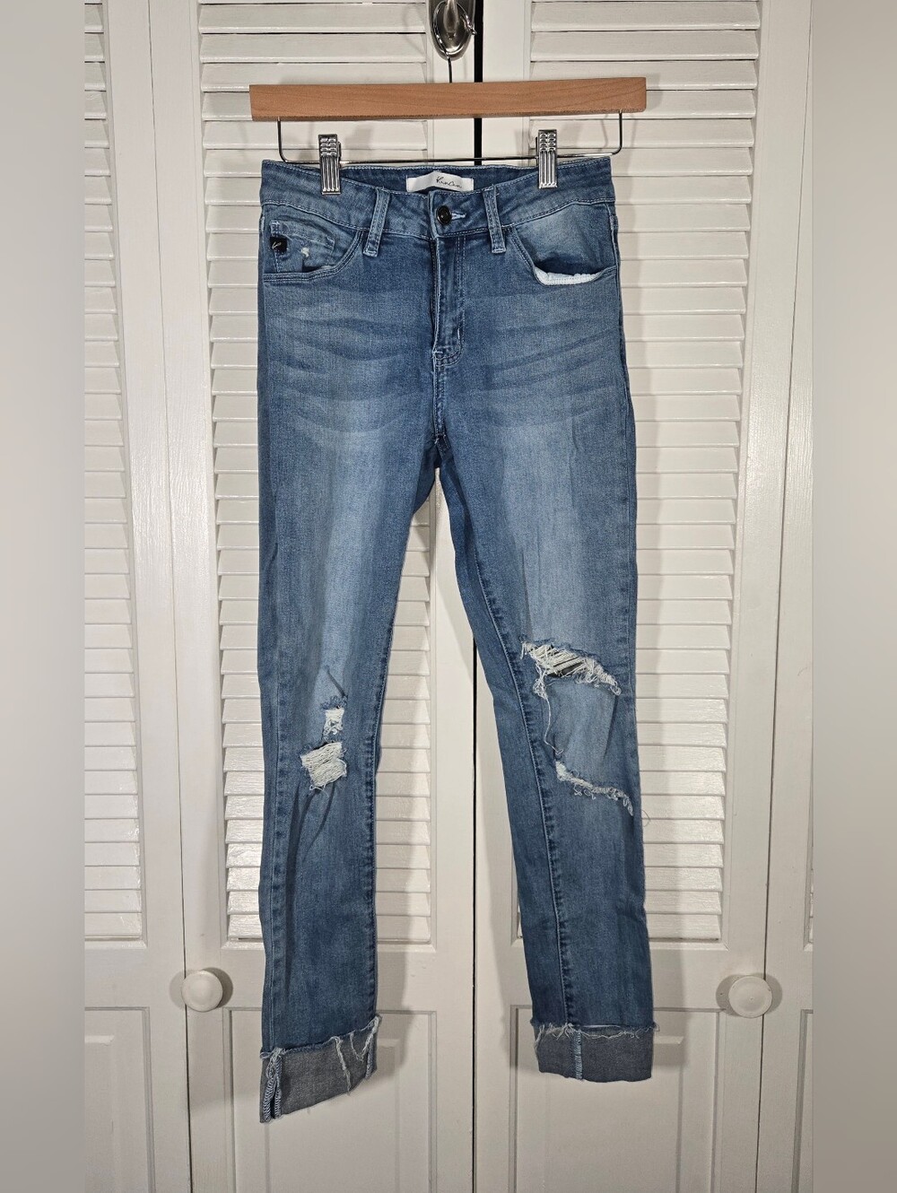 Kancan High Rise Skinny Wash Raw Fringe Ankle Hem Stretch Distressed Jeans 5